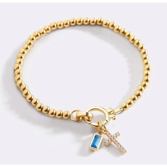 RETAIL $80 Mint & Lilly Cross Charm Birthstone Bracelet*Blue Topaz December - Picture 1 of 2